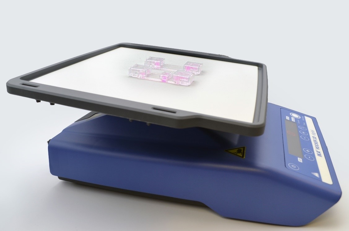 Beonchip microfluidic devices being used in a rocker