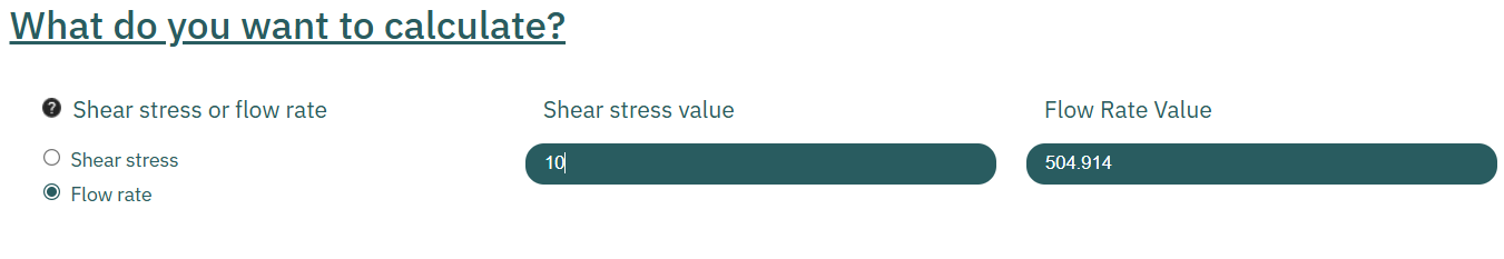 Section of shear stress calculator where flow rate value is visible