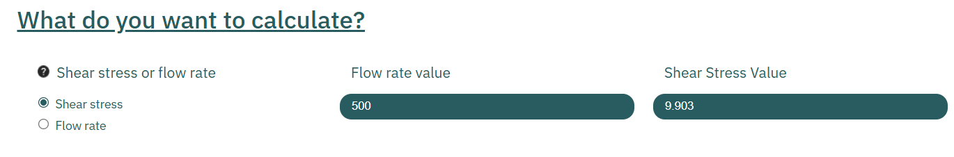 Section of shear stress calculator where shear stress is visible